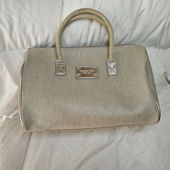 NWOT Michael Kors Gray Canvas Duffel Satchel Bag - Picture 1 of 13